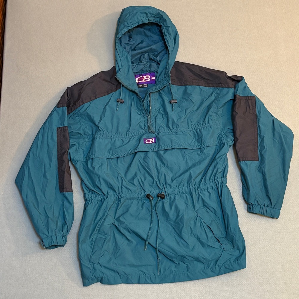 VTG CB Sports Mens L Anorak Windbreaker Jacket Teal Blue Black 90s Gorpcore